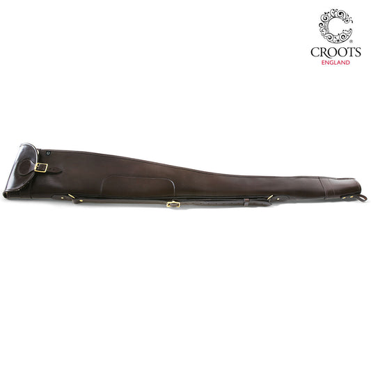 Croots Malton Bridle Leather Shotgun Slip with Flap and Zip - Dark Havana