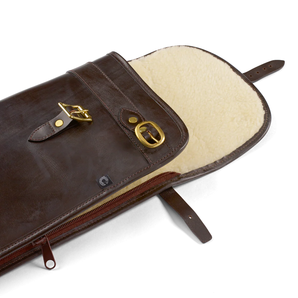 Croots Malton Bridle Leather Shotgun Slip with Flap and Zip - Dark Havana