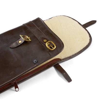 Croots Malton Bridle Leather Shotgun Slip with Flap and Zip - Dark Havana